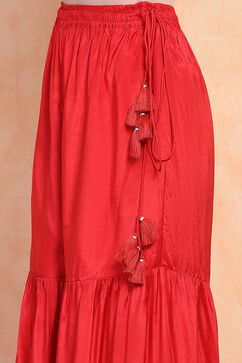 Red Viscose Blend Sharara Suit Set image number 2