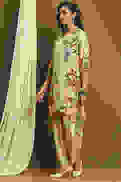 Ecru Modal Floral Printed Asymmetric Kurta Set image number 3