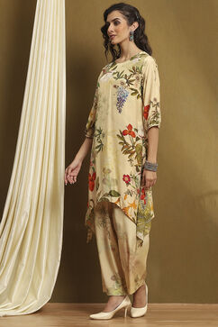 Ecru Modal Floral Printed Asymmetric Kurta Set image number 3