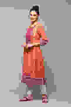 Coral Polyester Straight Printed Kurta image number 3