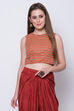 Red Metallic Cotton Crop Printed Top image number 0