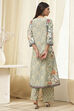 Sage Green Pure Cotton Floral Kalidar Suit Set image number 4
