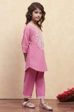 Pink Cotton Kurta Pants Set image number 5