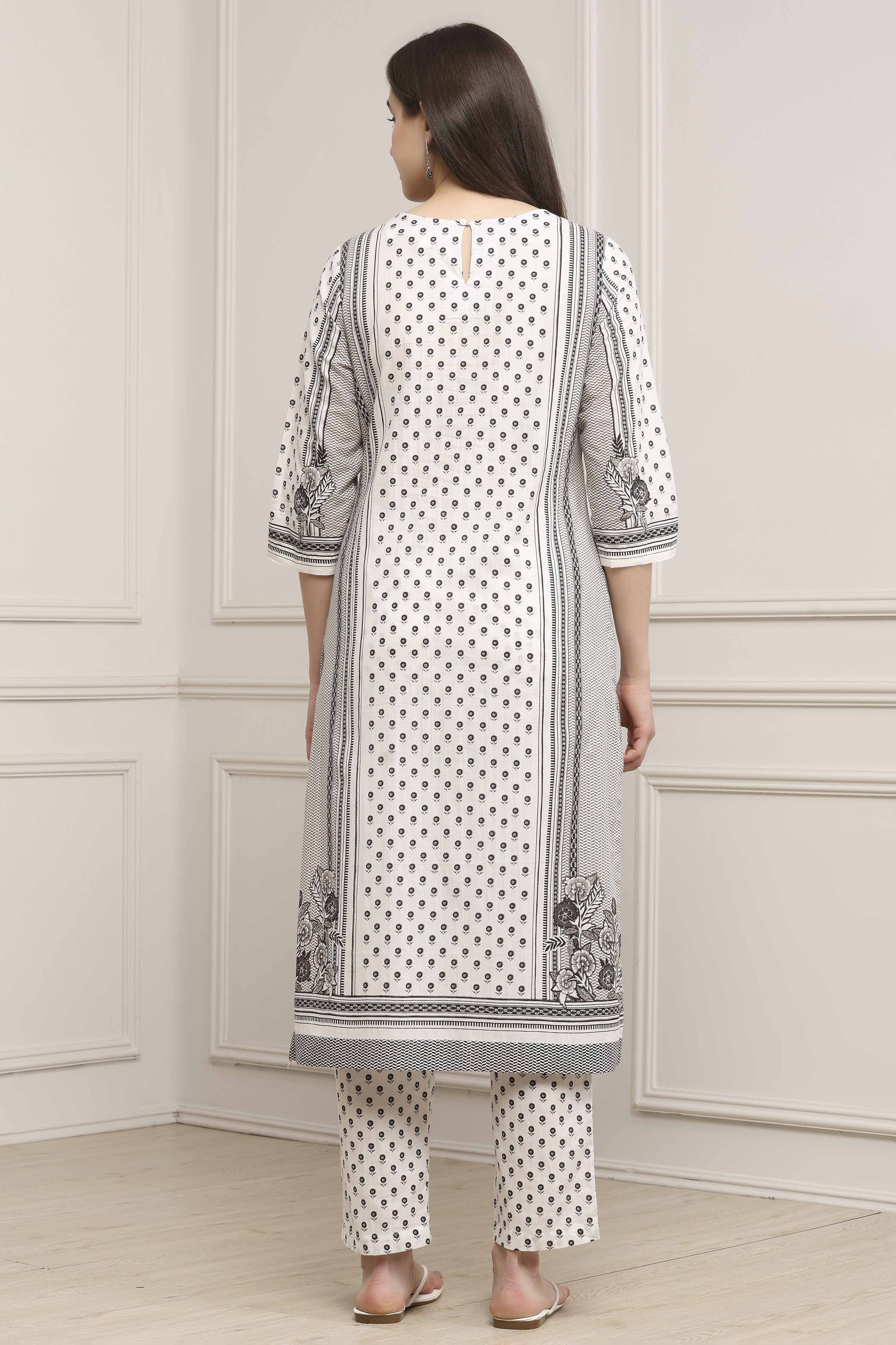 Black Cotton Straight Suit Set image number 4