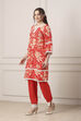 Red Floral Lace Work Straight Suit Set image number 3