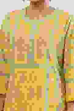 Yellow Cotton Printed Straight Suit Set image number 1