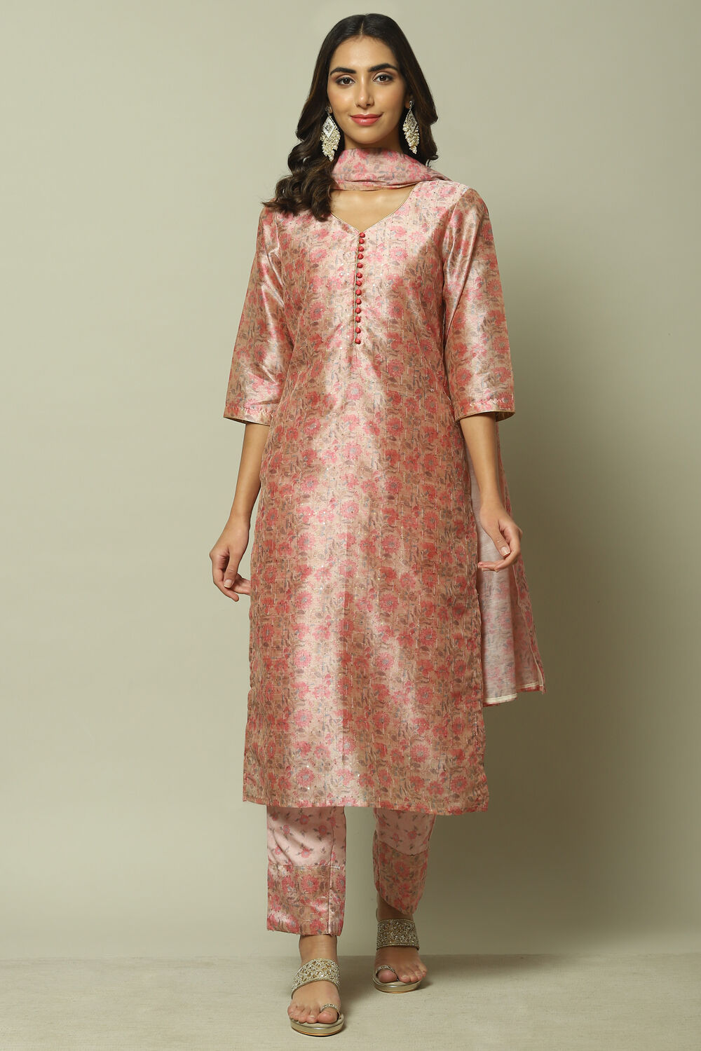 Pink Cotton Digital Print Unstitched Suit Set image number 1