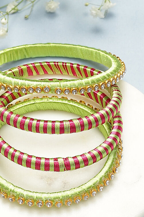 Rani Pink & Parrot Green Plastic Thread Kids Bangles image number 1