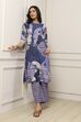 Blue Cotton Abstract Printed Straight Suit Set