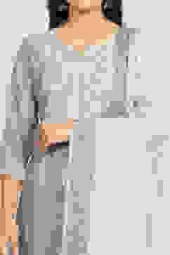 Teal Cotton Embroidered Unstitched Suit Set image number 2