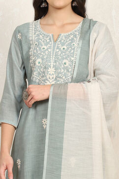 Teal Cotton Unstitched Suit Set image number 2