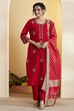 Red Poly Viscose Floral Design Straight Kurta Set image number 6