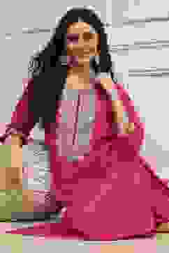 Fuchsia Cotton Solid Straight Kurta image number 0