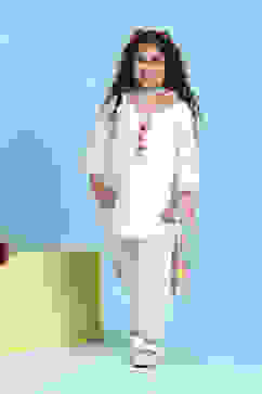 White Cotton Solid Straight Suit Set image number 6