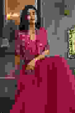 Fuschia Viscose Rayon Straight Skirt Set image number 6