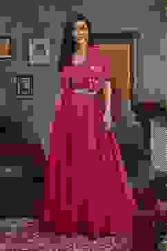 Fuschia Viscose Rayon Straight Skirt Set image number 0