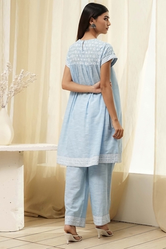 Light Blue Cotton Gathered Suit Set image number 4