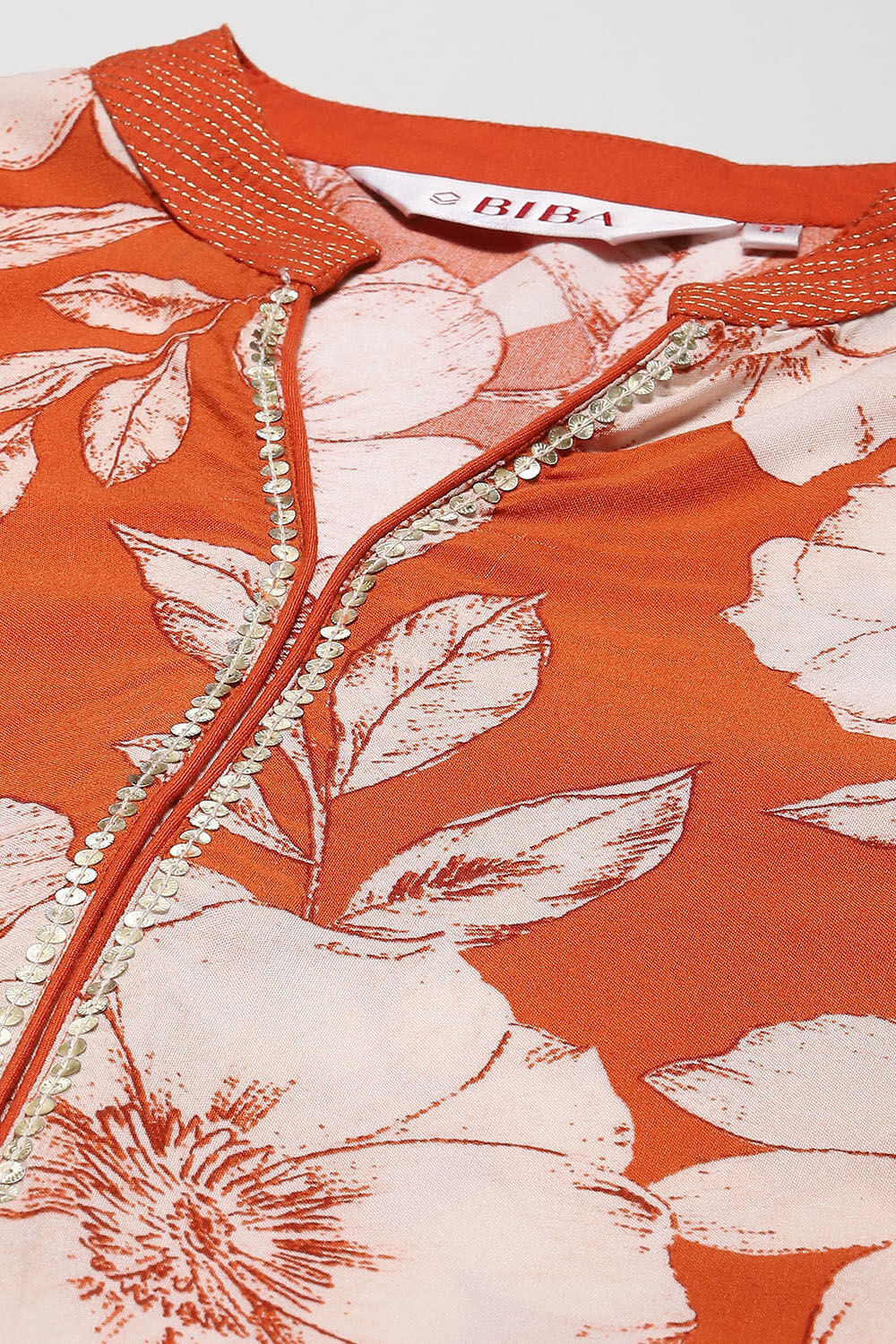 Burnt Orange LIVA Straight Printed Kurta image number 1