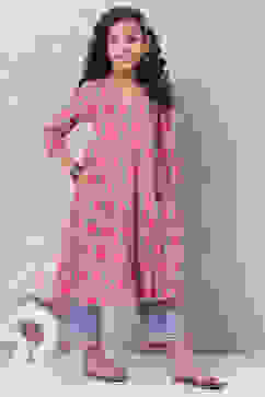 Slate Blue Cotton Anarkali Suit Set image number 2