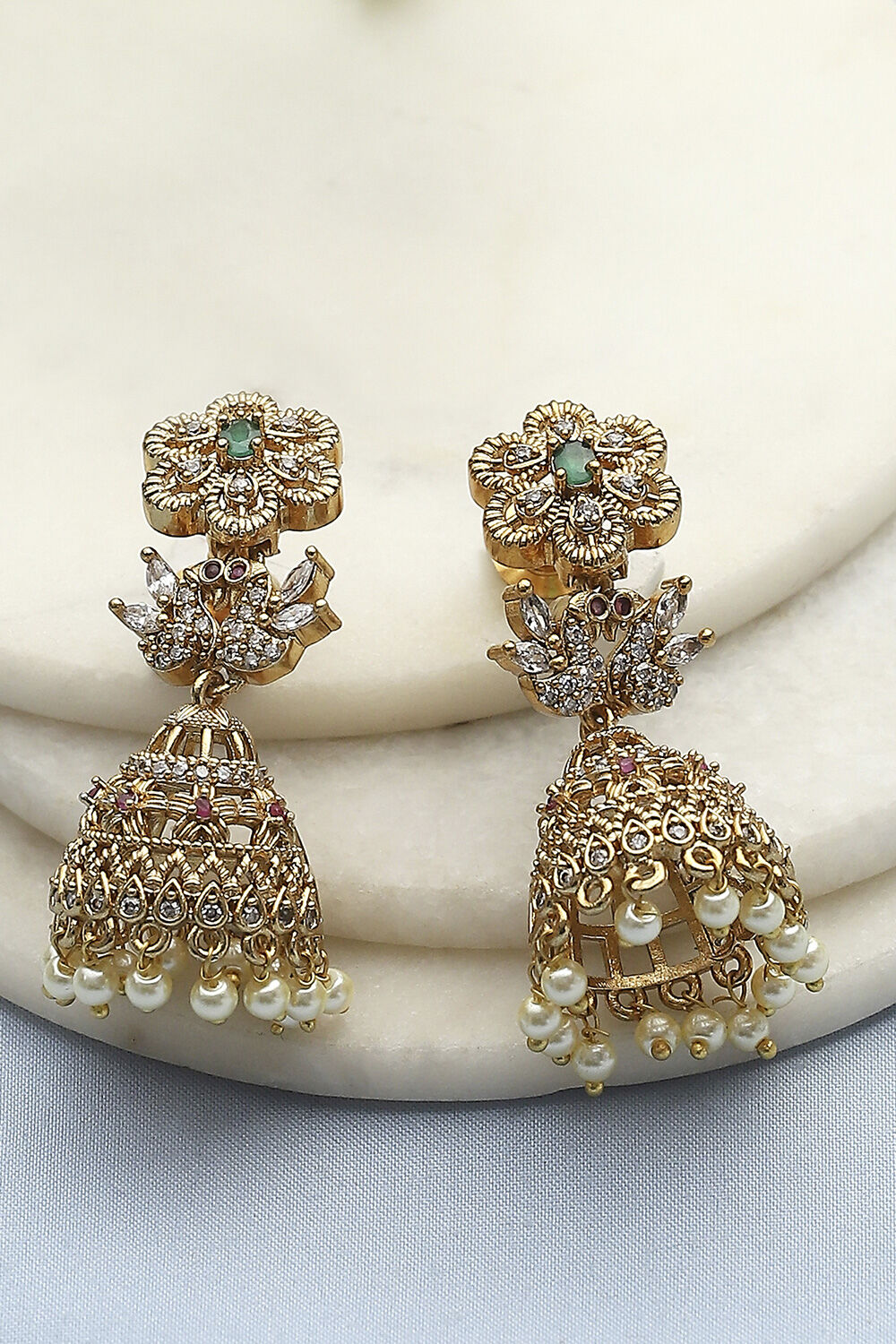 Gold Green Alloy Jhumka image number 0