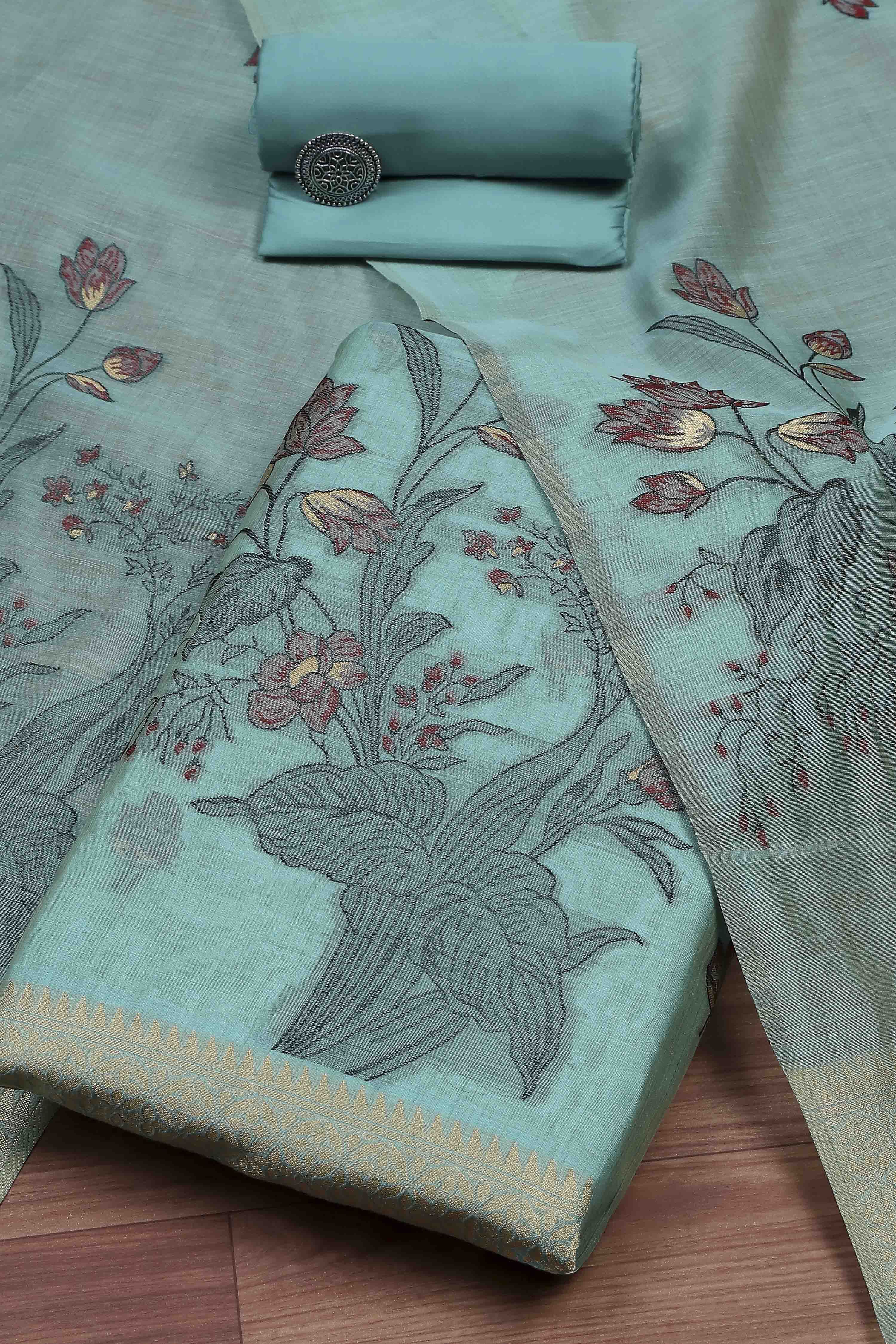 Peach Cotton Jamdani Unstitched Suit Set image number 0