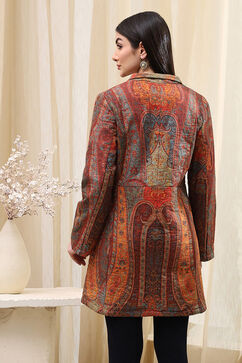 Burnt Orange Rayon Straight Printed Jacket image number 3
