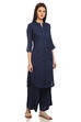 Red Front Open Cotton And Flax Solid Kurta image number 2