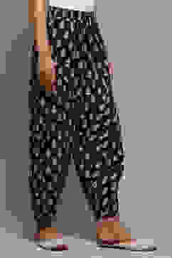 Black & White Cotton Printed Relaxed Salwar image number 3