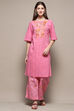 Yellow Cotton Straight Kurta Palazzo Suit Set image number 6
