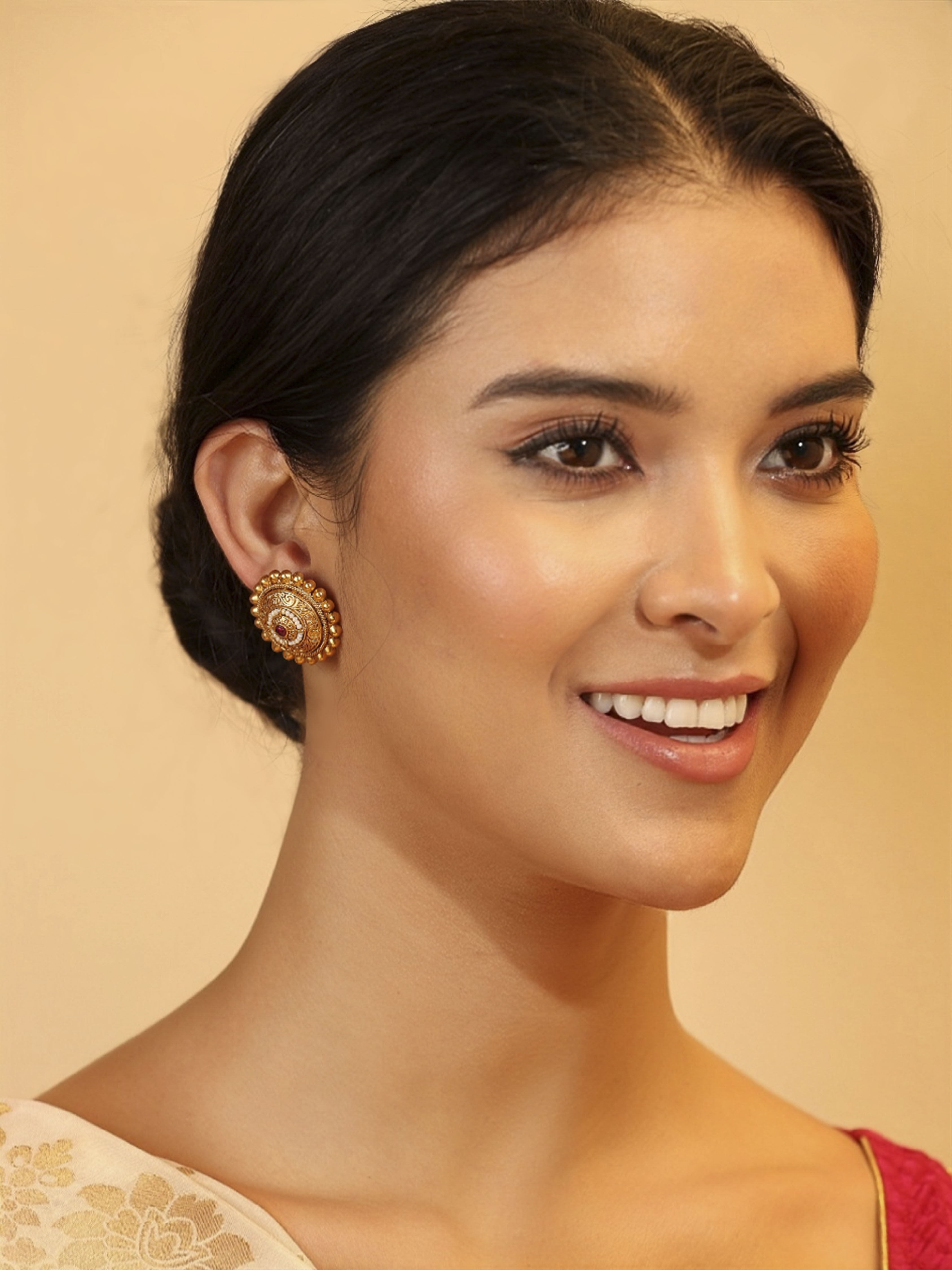 Pink Gold Plated Brass Stud Earrings image number 3