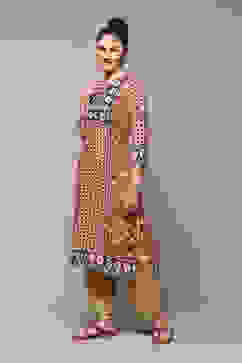 Burnt Orange LIVA Straight Printed Kurta image number 2