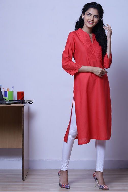 Peach Cotton Flax Kurta image number 3