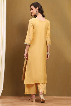 Yellow Silk Blend Woven Floral Unstitched Suit Set image number 4