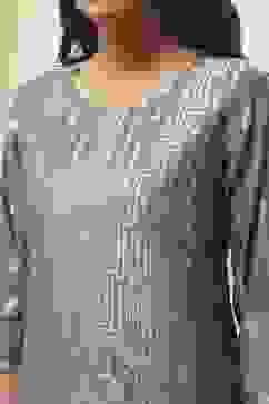 Blue Poly Cotton Straight Yarndyed Kurta image number 1