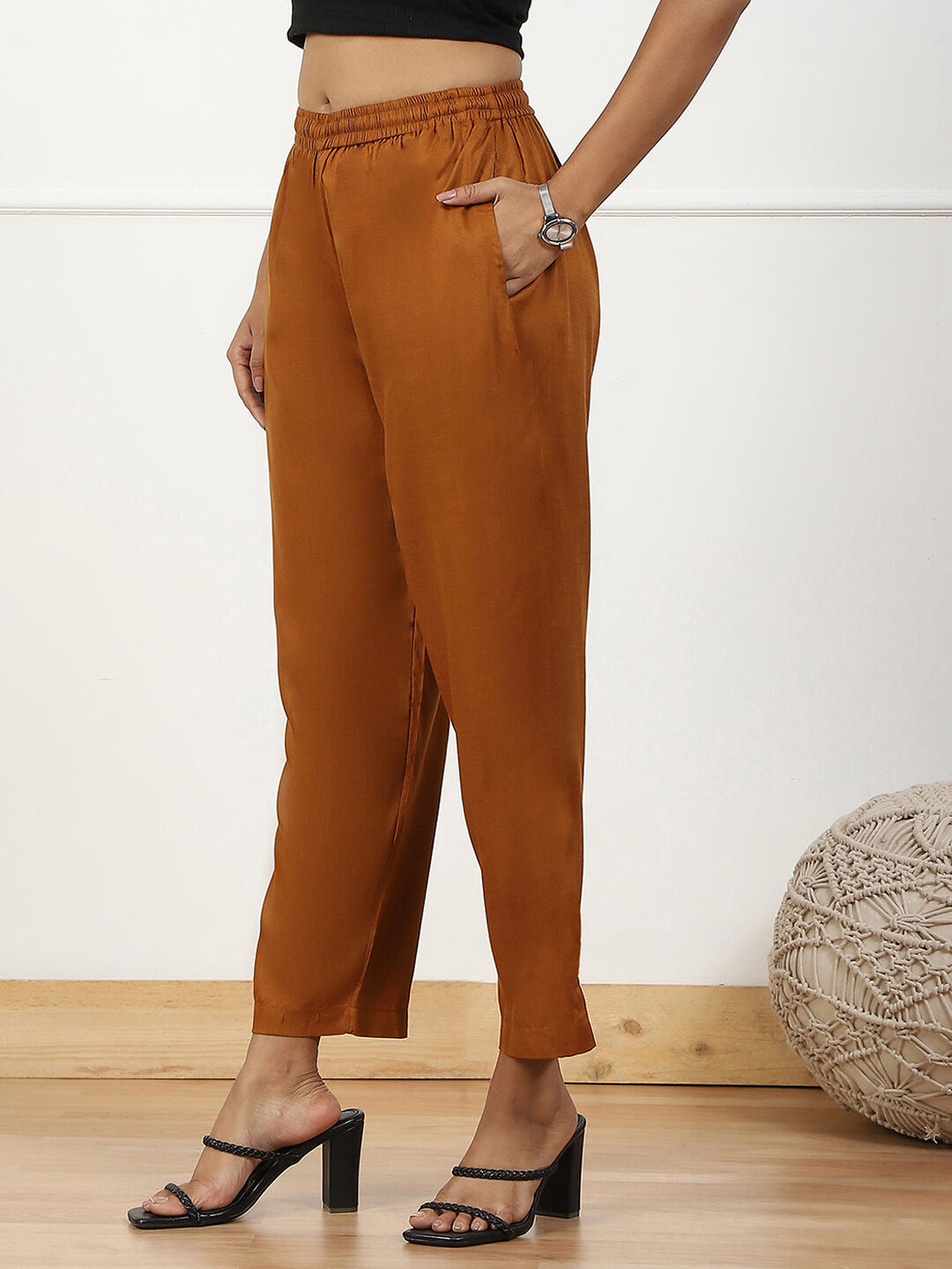 Tan Brown Mid-Rise Straight Palazzo image number 2