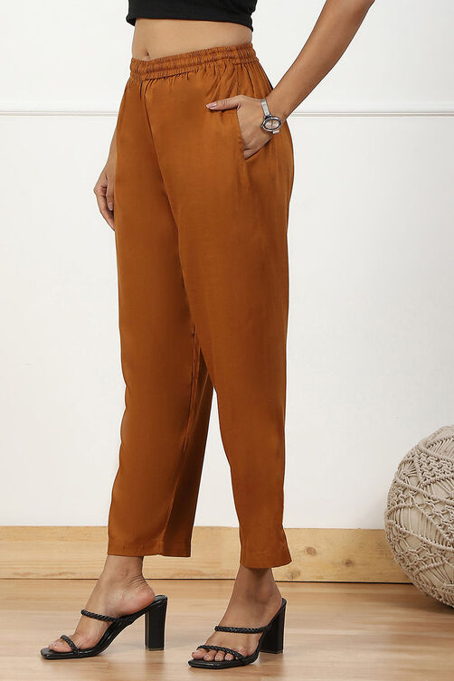 Tan Brown Mid-Rise Straight Palazzo image number 2