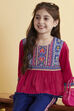 Pink Cotton Printed Gathered Kurta Pants Set image number 1