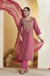 Magenta Poly Viscose Straight Suit Set