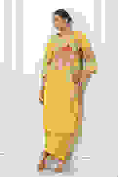 Yellow Cotton Floral Printed Straight Kurta Set image number 0
