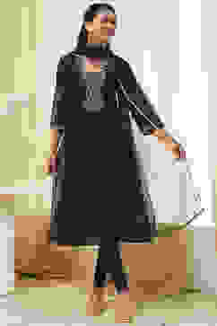 Black Poly Modal Kalidar Suit Set image number 6