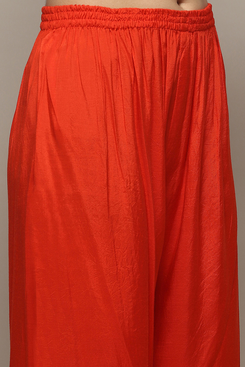 Orange Silk Blend Unstitched Suit set image number 3