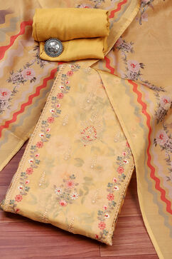 Yellow Muslin Unstitched Suit Set image number 0