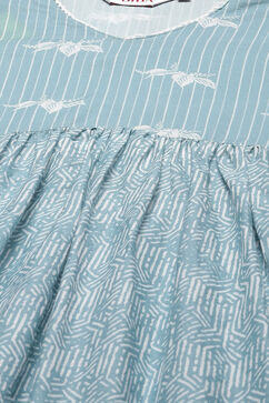 Steel Blue Cotton A-Line Kurta Cross Yoke Salwar Suit Set image number 1