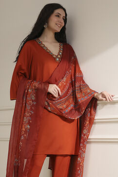 Burnt Orange Solid Relaxed Straight Suit Set image number 7