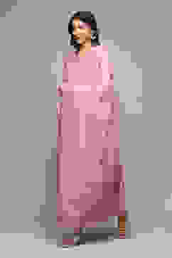 Pink Cotton Blend Straight Yarndyed Kurta Suit Set image number 5