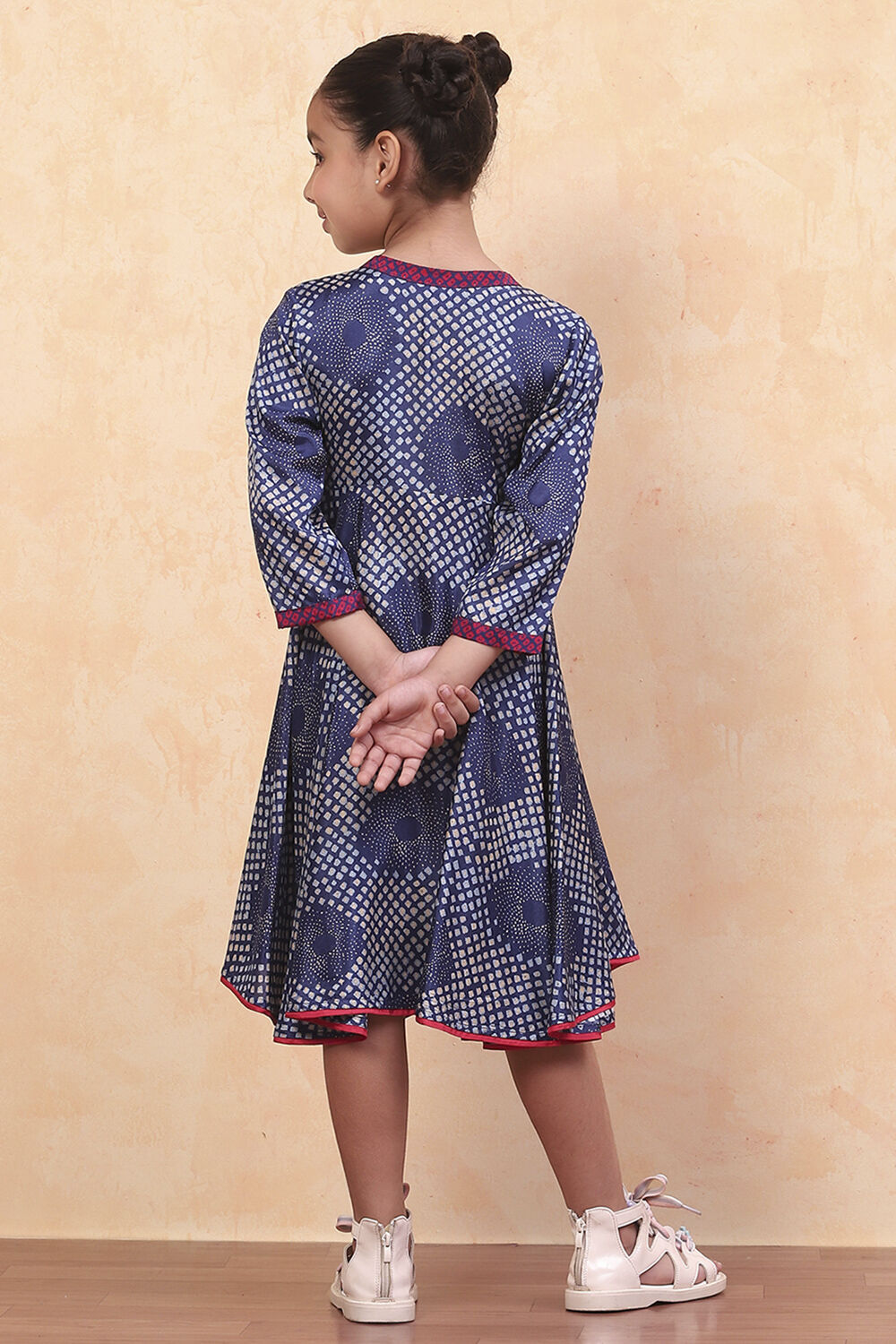 Blue Geometric Printed Flared Asymmetric Dress image number 3