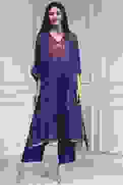 Purple Printed Kaftan Style Kurta Set image number 6