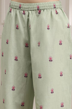 Sage Green Cotton Printed Straight Suit Set image number 2