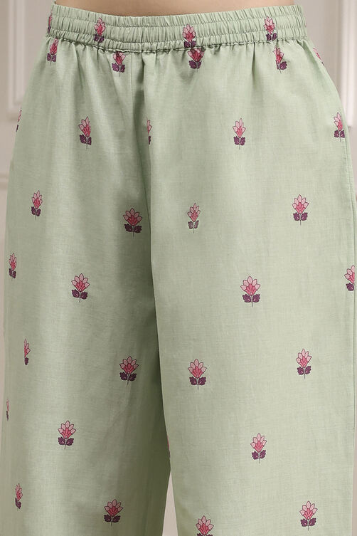 Sage Green Cotton Printed Straight Suit Set image number 2