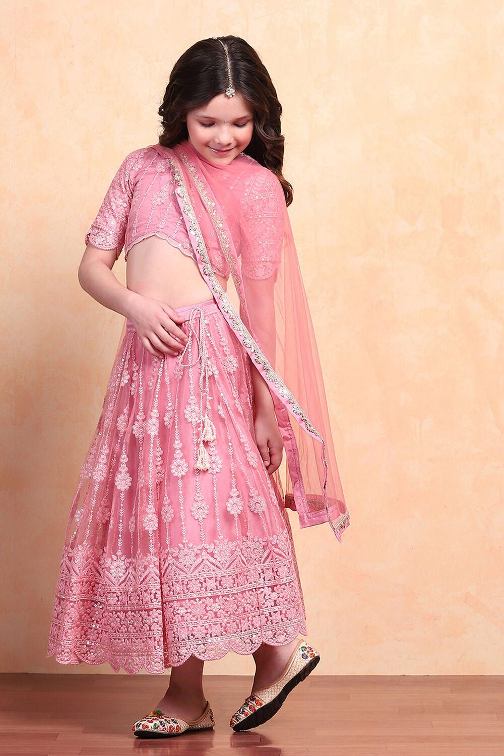 Rose Pink Net Blouse Lehenga Set image number 0
